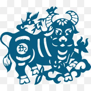 手绘牛剪纸,免抠元素