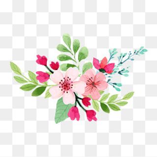 森系小清新水彩手绘绿叶花朵,免抠元素