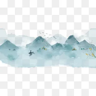 山水画水墨淡雅青山悠游自在,免抠元素