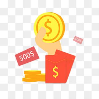 红色卡通金币红包,免抠元素