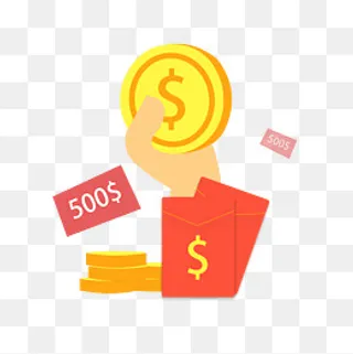 红色卡通金币红包,免抠元素