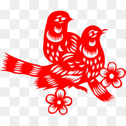 新年红色喜鹊剪纸,免抠元素(1500*1248px)