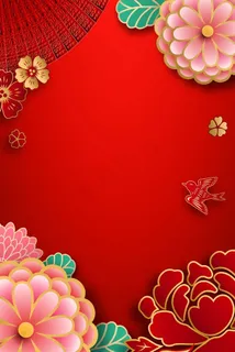 3D立体花中国风新春快乐海报背景图片素材