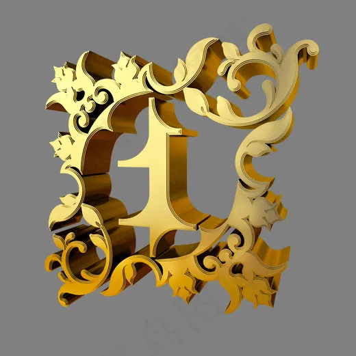 金色欧式花纹立体炫酷倒计时数字1(2000*2000px)psd模版下载