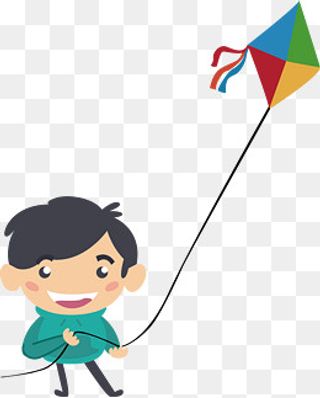 清明节绿色卡通节日男孩放风筝png,免抠元素