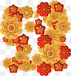红色黄色牡丹立体花,免抠元素