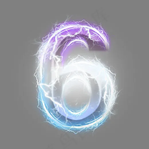 炫酷紫色蓝色闪电数字6(3000X3000(DPI:300))psd模版下载