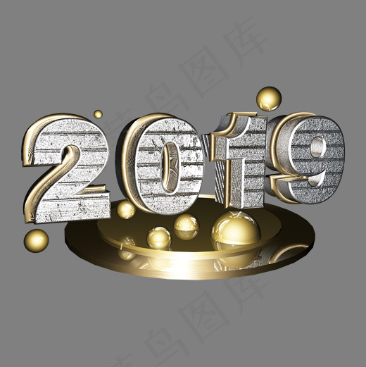 2019新年数字金属c4d艺术字,免抠元素艺术字