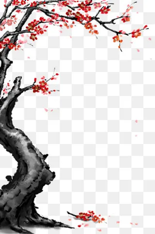 水墨风梅花树边框,免抠元素