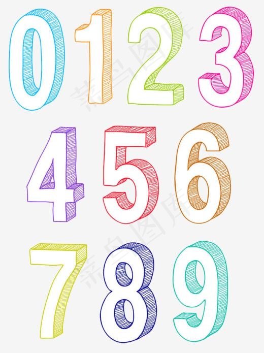 彩色手写手绘字,免抠元素艺术字