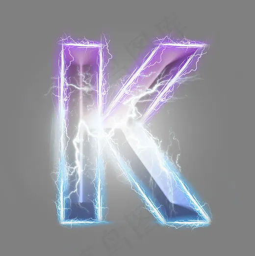 炫酷紫色蓝色闪电字母K(3000*3000px)psd模版下载