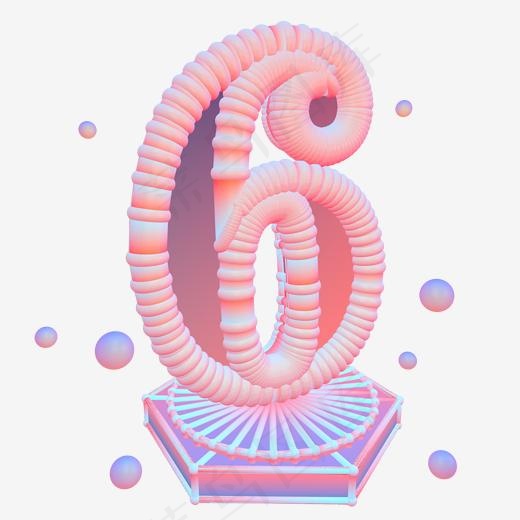 C4D电商装饰马卡龙风倒计时数字6,免抠元素艺术字(2000*2000px)psd模版下载