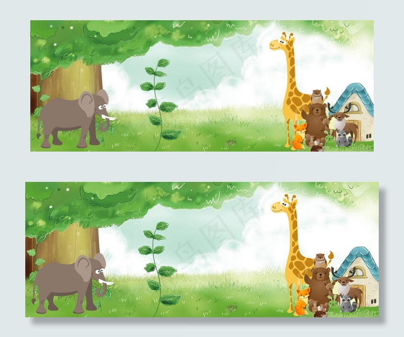 暑期动物园旅游卡通绿色背景背景图片素材