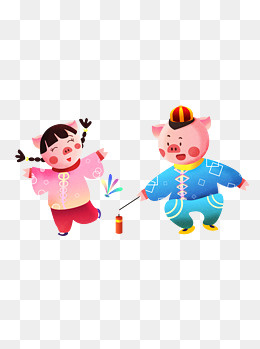 2019春节猪年小猪上街玩耍原创素,免抠元素