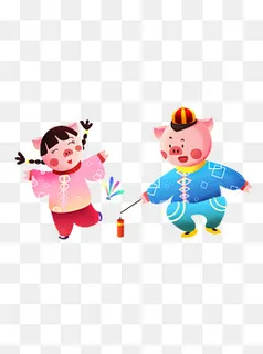 2019春节猪年小猪上街玩耍原创素,免抠元素 2019春节猪年小猪上街玩耍原创素,免抠元素