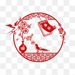 春节红色剪纸梅花燕子月份牌窗花,免抠元素(2800*2800px)psd模版下载