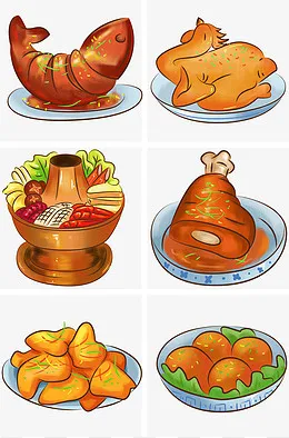 卡通美食新年餐饮东北菜概念画,免抠元素(2000*3020px)psd模版下载
