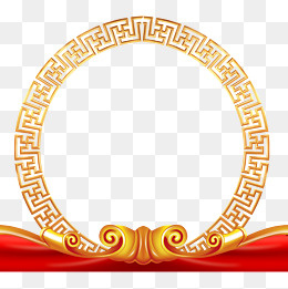 中国式圆边金色底框红色底,免抠元素
