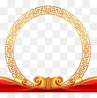 中国式圆边金色底框红色底,免抠元素