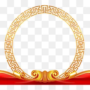 中国式圆边金色底框红色底,免抠元素