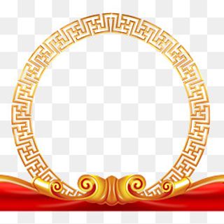 中国式圆边金色底框红色底,免抠元素