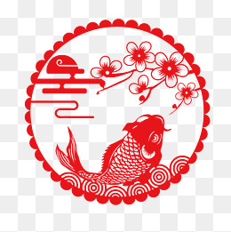年年有鱼窗花剪纸,免抠元素