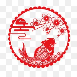 年年有鱼窗花剪纸,免抠元素(3333*3333px)eps,ai矢量模版下载
