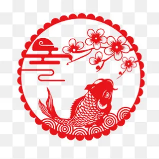 年年有鱼窗花剪纸,免抠元素 年年有鱼窗花剪纸,免抠元素