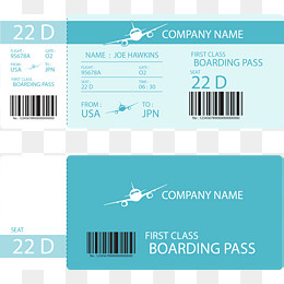 蓝色清新登机牌矢量图,免抠元素