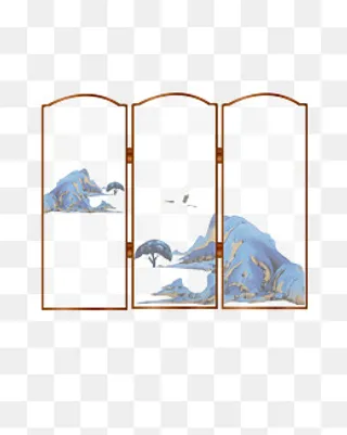 矢量手绘古代屏风,免抠元素