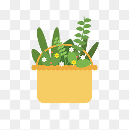 扁平风格植物篮子,免抠元素