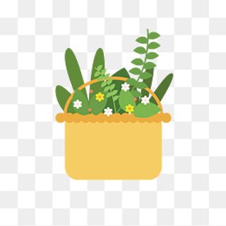 扁平风格植物篮子,免抠元素