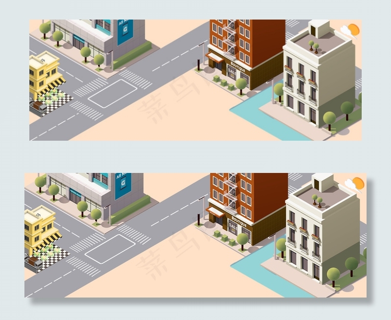 2.5D买房租房社区道路海报背景图片素材