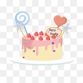童趣草莓生日蛋糕,免抠元素