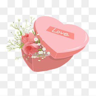 情人节粉色鲜花爱心礼盒png下载