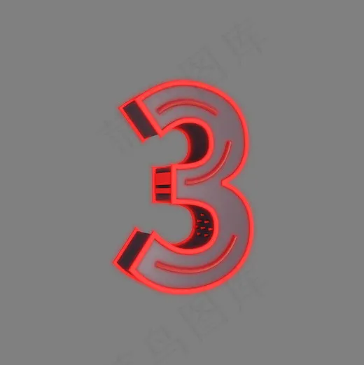 C4D立体电商活动促销灯管发光数字倒计时3