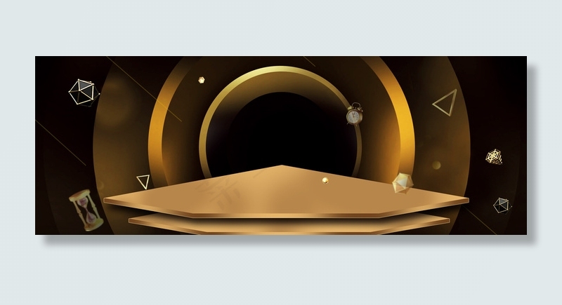 双十二黑金配色banner几何元素海报背景图片素材