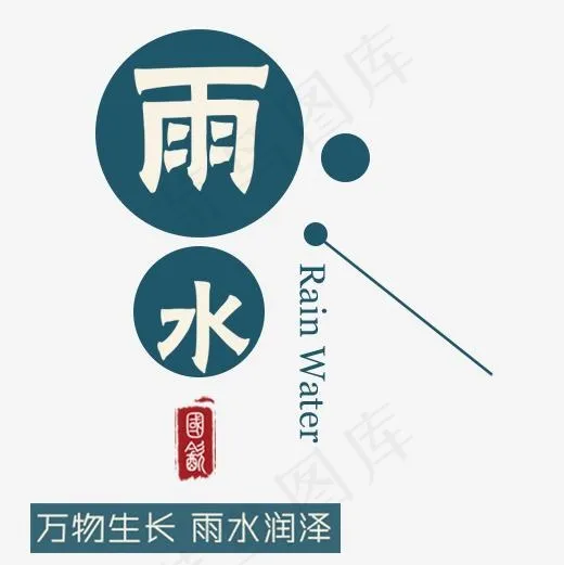 蓝色简约装饰雨水艺术字(500*500px)psd模版下载