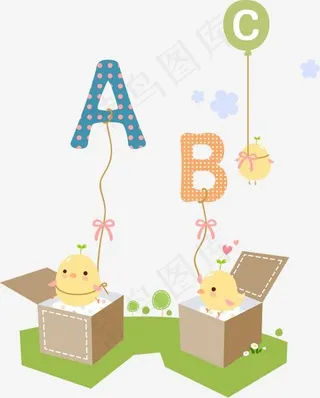 手绘可爱的小鸡和字母