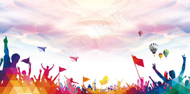 多彩炫酷开学典礼社团纳新宣传展板背景素材背景图片素材