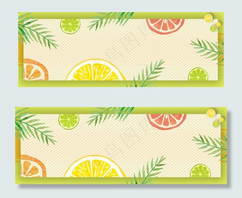 小清新草绿柠檬橙子边框纹理banner背景图片素材,背景元素