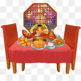 卡通新年场景团圆年夜饭,免抠元素