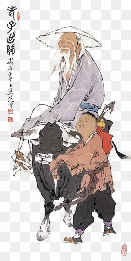 国画老子出关PNG,免抠元素(1024*2035px)