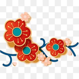 手绘新年梅花装饰图案,免抠元素