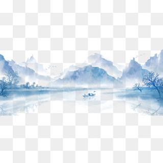 中国风手绘水墨风景山水画,免抠元素