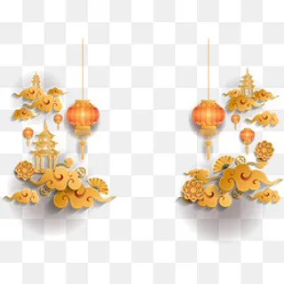 猪年新年立体边框装饰图案,免抠元素