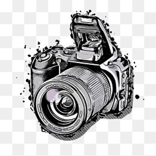 黑白泼墨效果单反照相机图,免抠元素