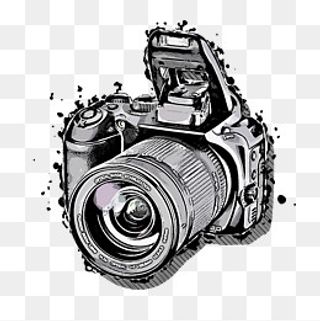 黑白泼墨效果单反照相机图,免抠元素