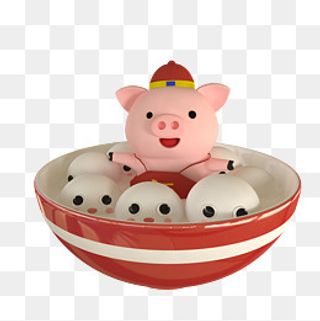 c4d立体猪汤圆免费下载,免抠元素