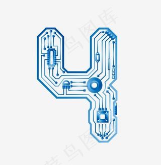 电子未来数字炫酷科技感数字4,免抠元素艺术字